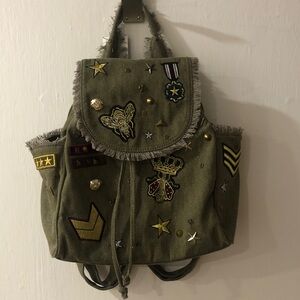 NEW! Ebroidered Olive Green Backpack with Patches- kids or adults!